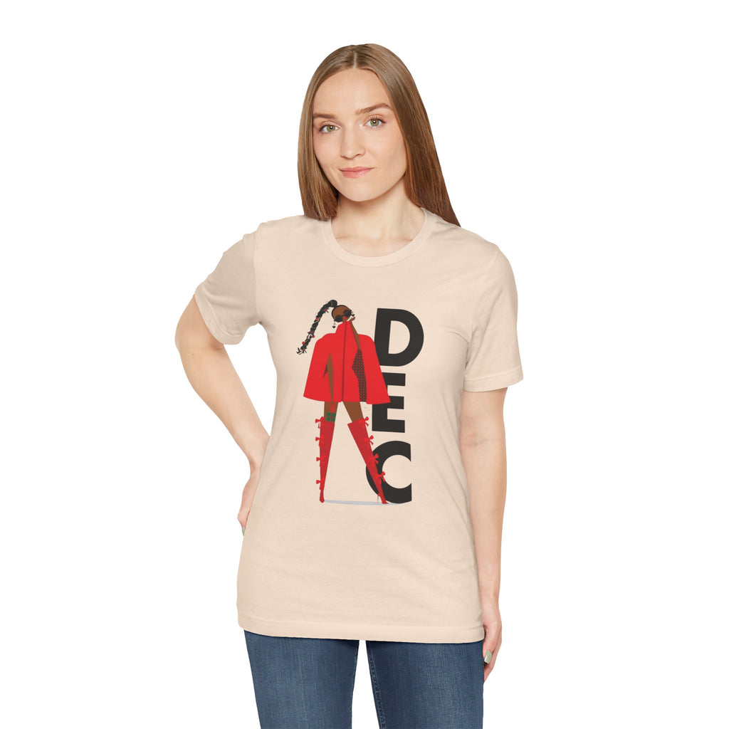 December Fashion Tee  Red Coat Model Graphic Shirt