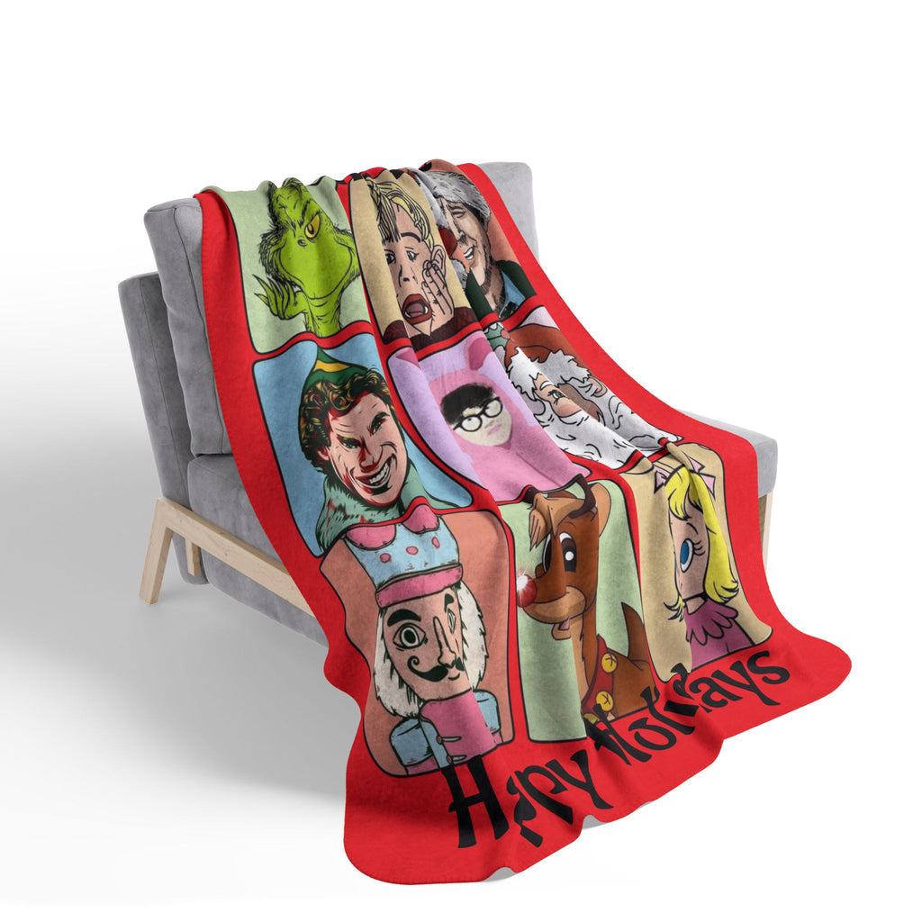 Christmas Legend Fleece Sherpa Blanket Happy Holidays Retro Characters including Benito from Puerto Rico