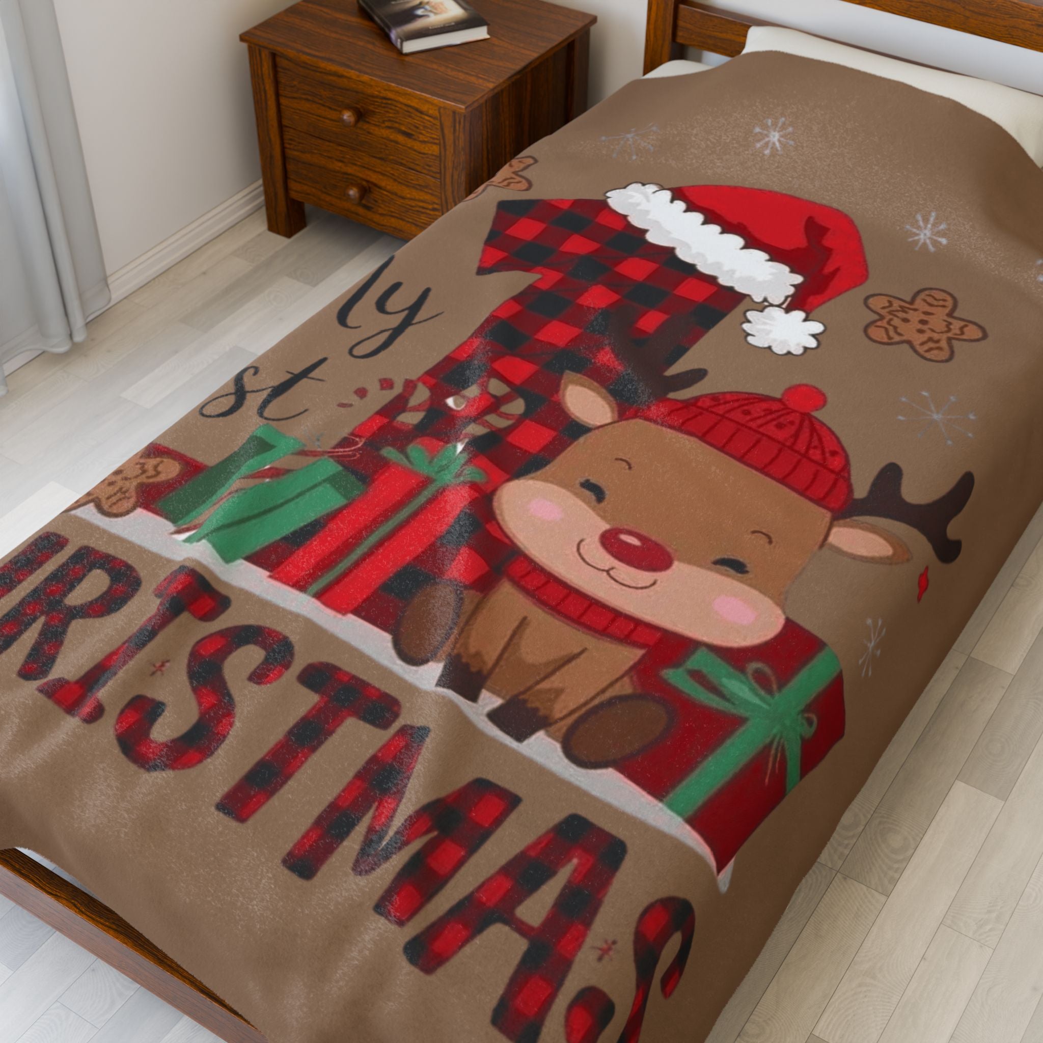 Santa’s Little Snuggle Blanket My 1st Christmas Reindeer Velveteen Plush Blanket