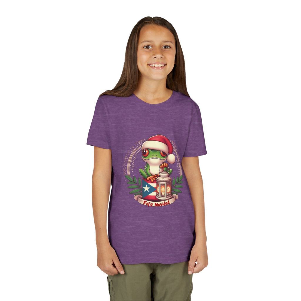 Kids Tee Cute Frog with Puerto Rican Flag & Lantern (Feliz Navidad)