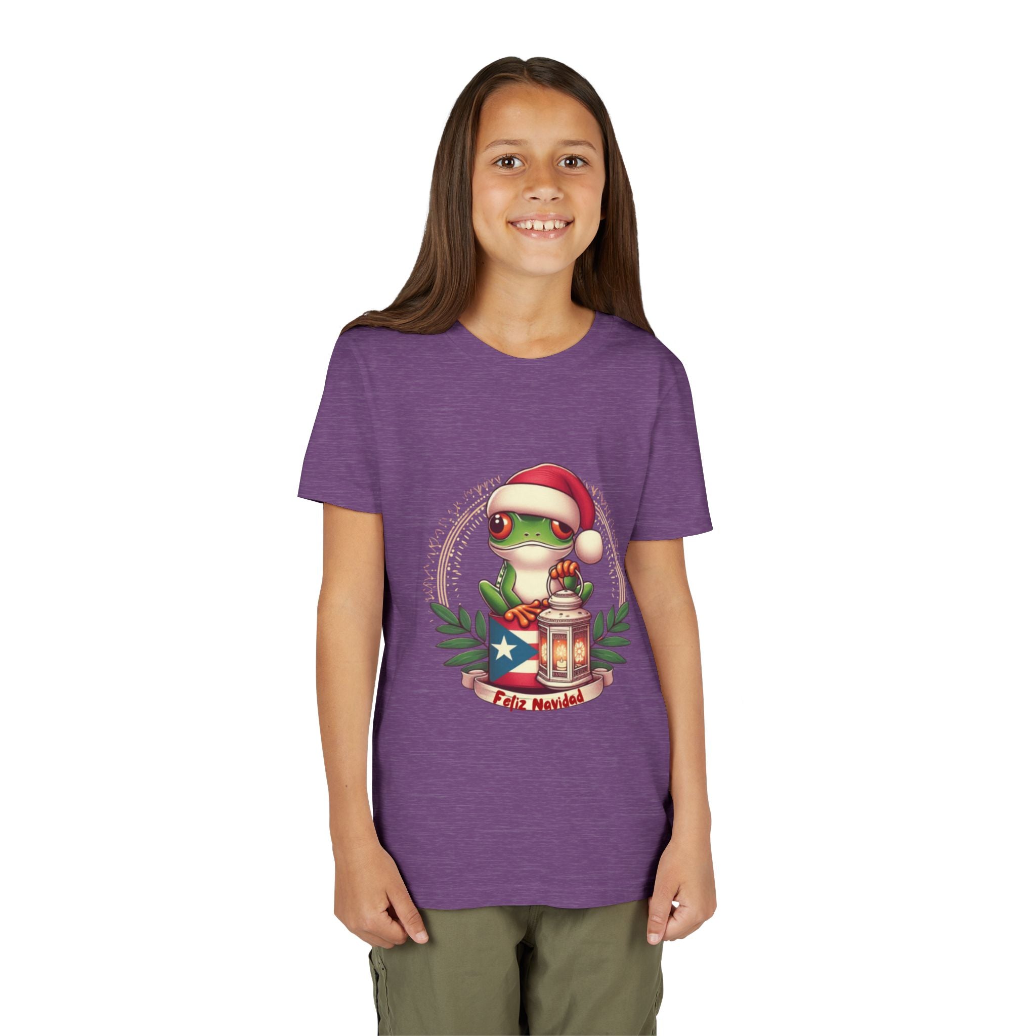 Kids Tee Cute Frog with Puerto Rican Flag & Lantern (Feliz Navidad)