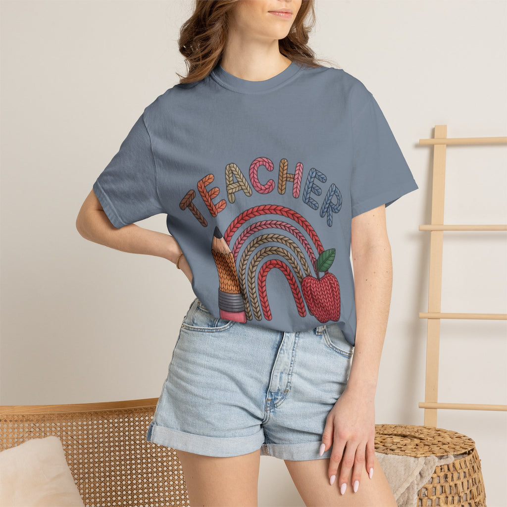Teacher Rainbow Pencil & Apple T-Shirt — Back-to-School Gift for Educators