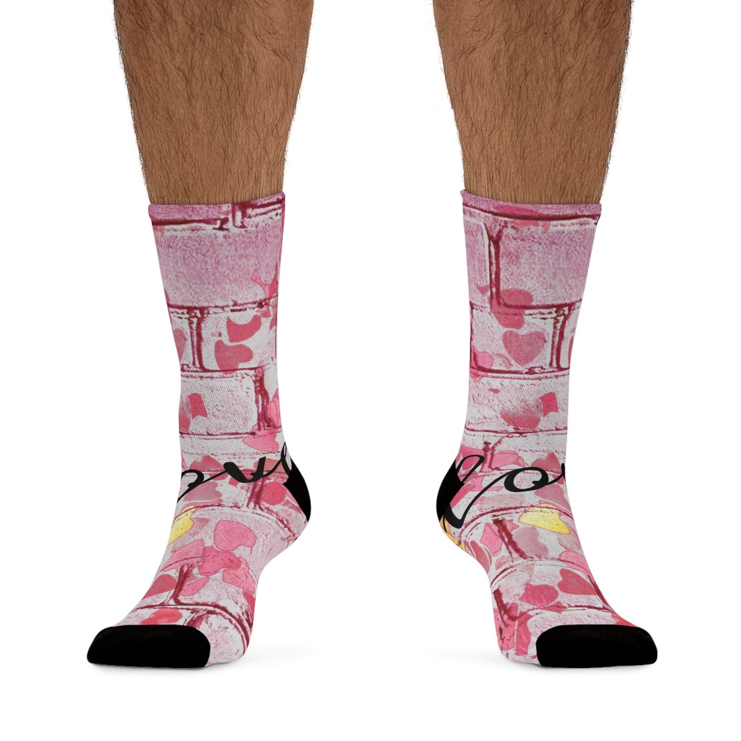 Pink Heart Brick Wall Socks  'Love' Graphic Recycled Polyester Crew Socks