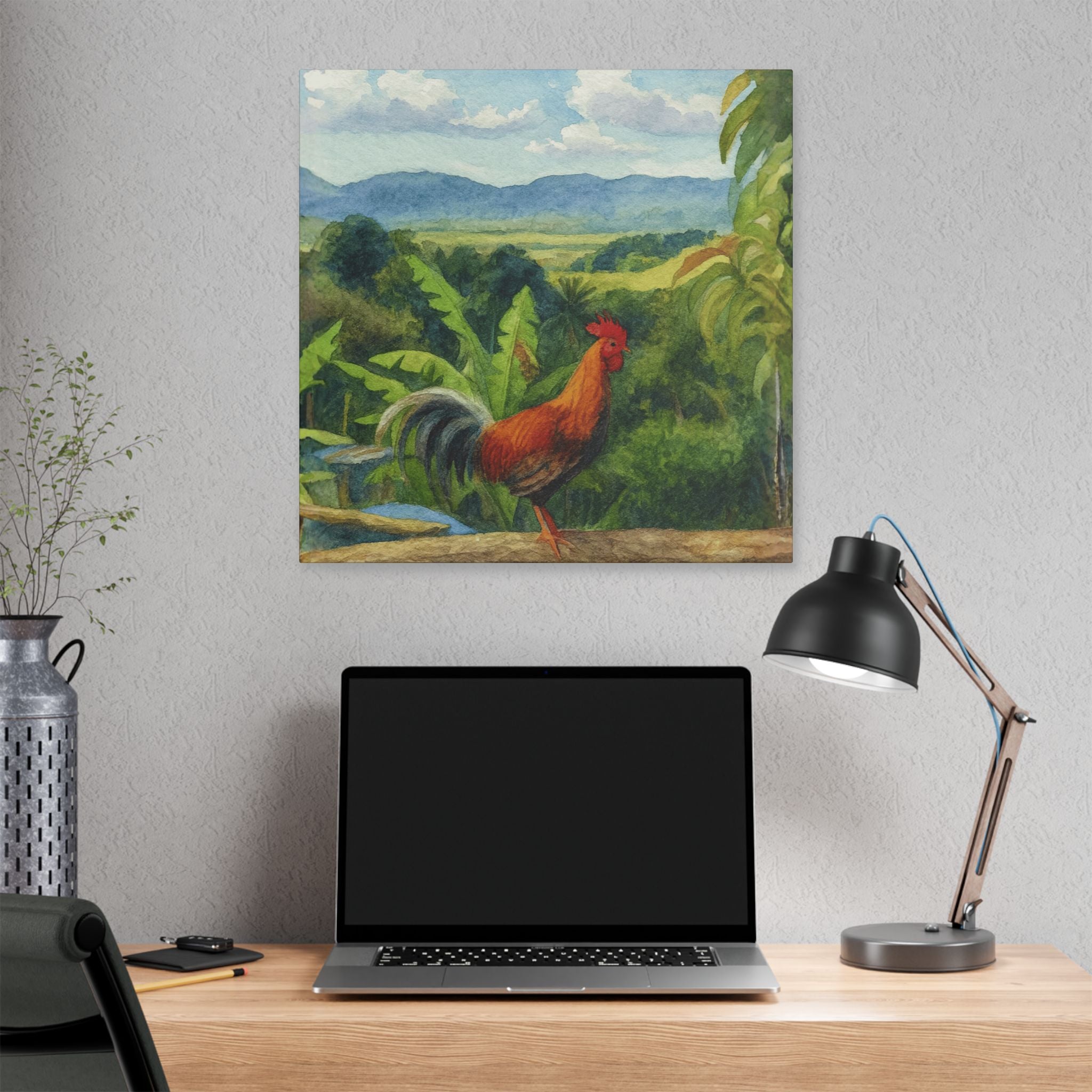 These Puerto Rico inspired Rooster Morning Landscape Canvas