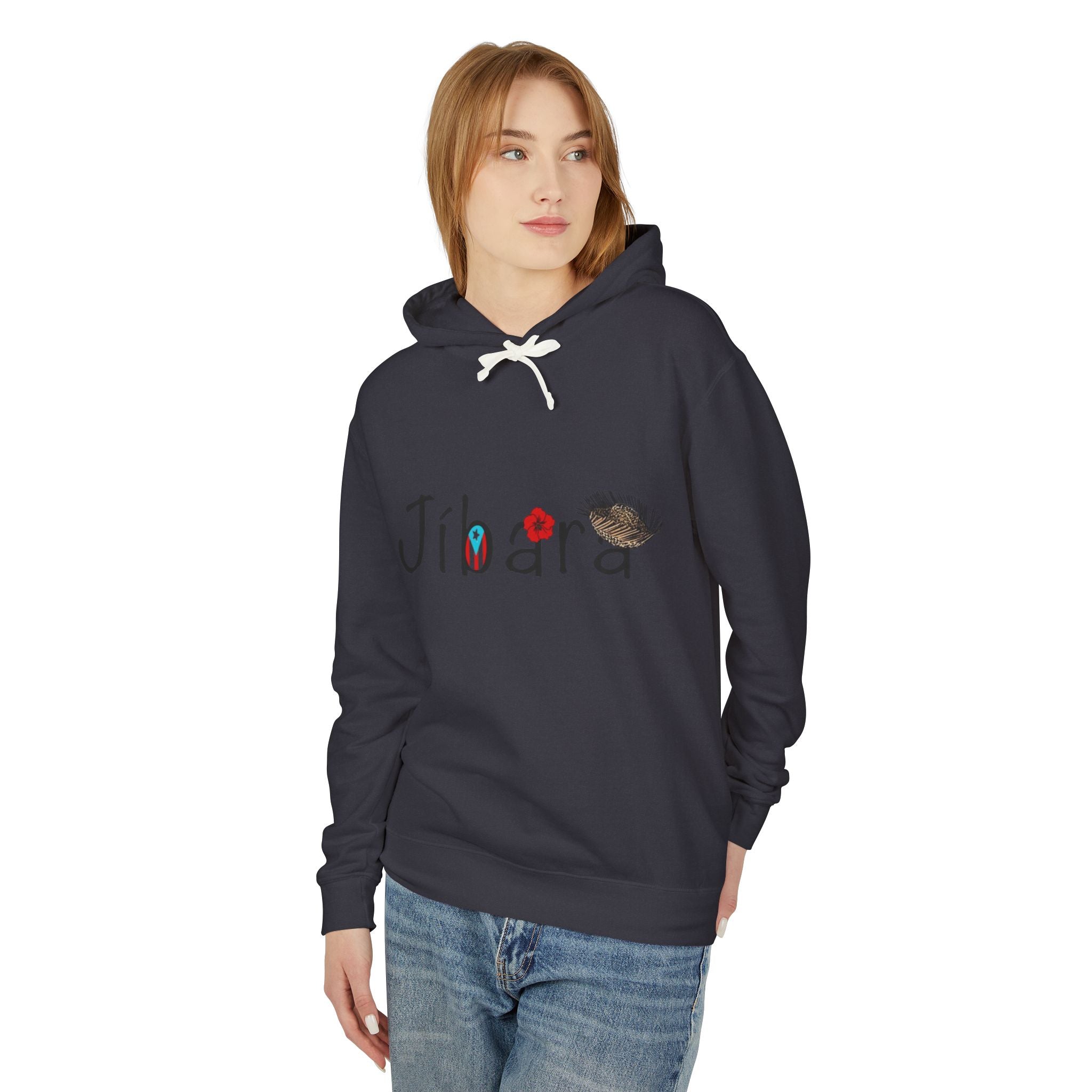 Jíbara Hoodie — Puerto Rican Heart Flag Lightweight Hooded Sweatshirt