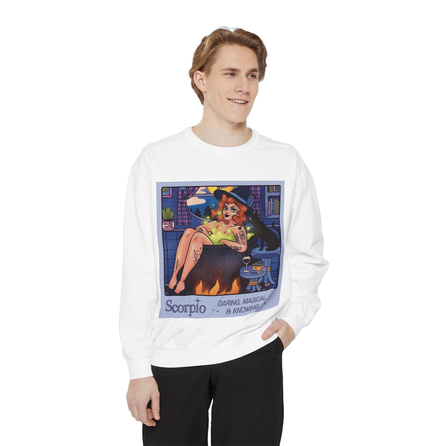 Halloween Sweater Scorpio Sweatshirt | Garment-Dyed Cozy Top, Astrology Gift, Zodiac Apparel, Witchy Fashion, Fall Wardrobe Essential