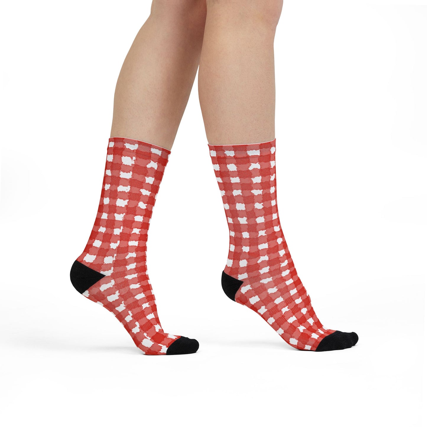 Red Gingham Crew Socks  Buffalo Plaid Sublimation Socks