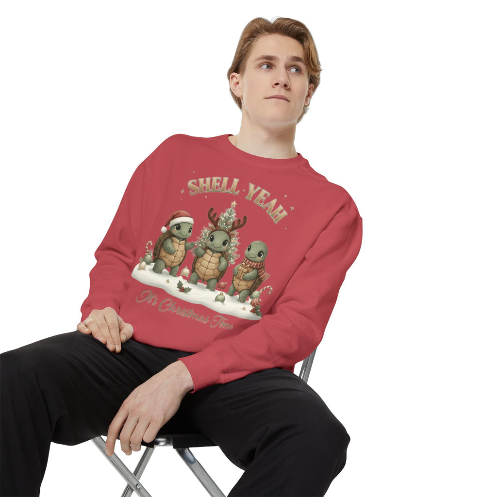 Christmas Turtle Sweatshirt  "Shell Yeah, It’s Christmas Time" Holiday Pullover