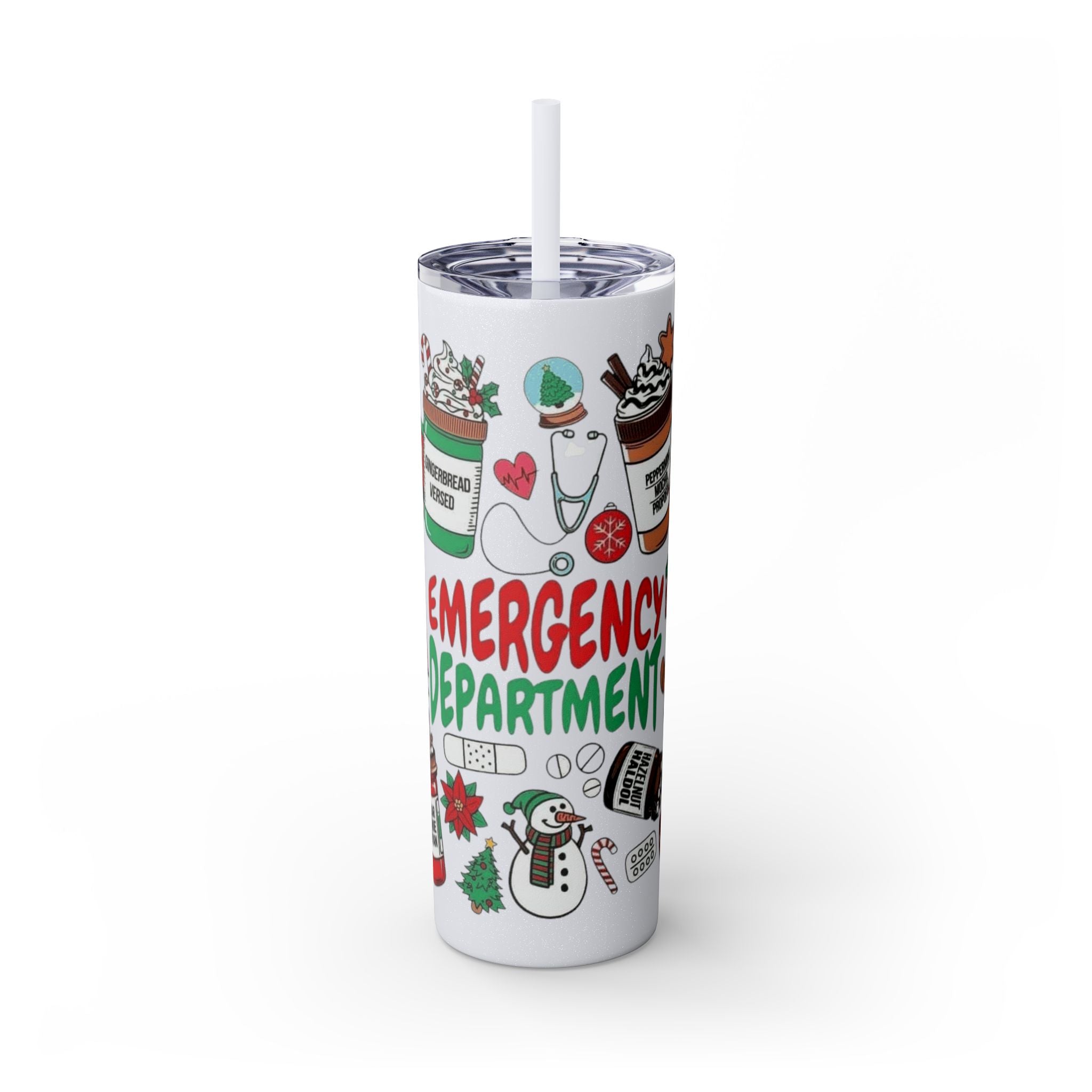 Emergency Department Nurse Christmas Skinny Tumbler - 20oz Holiday Medical Travel Cup with Straw Medical Christmas Mug