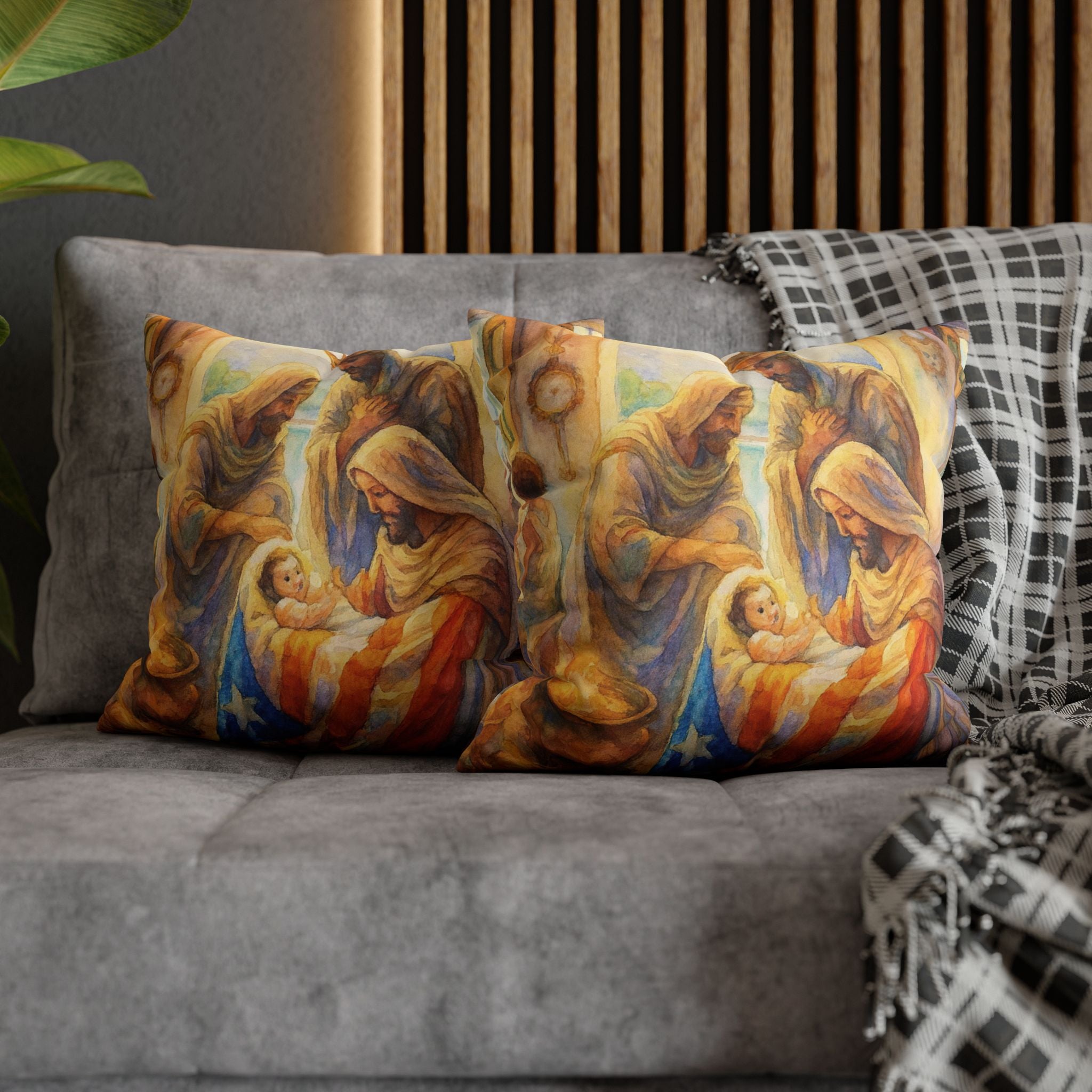 The Tree Kings with  Baby Jesus Decorative Pillow los Tres Reyes Magos Puerto Rico Culture Pillow