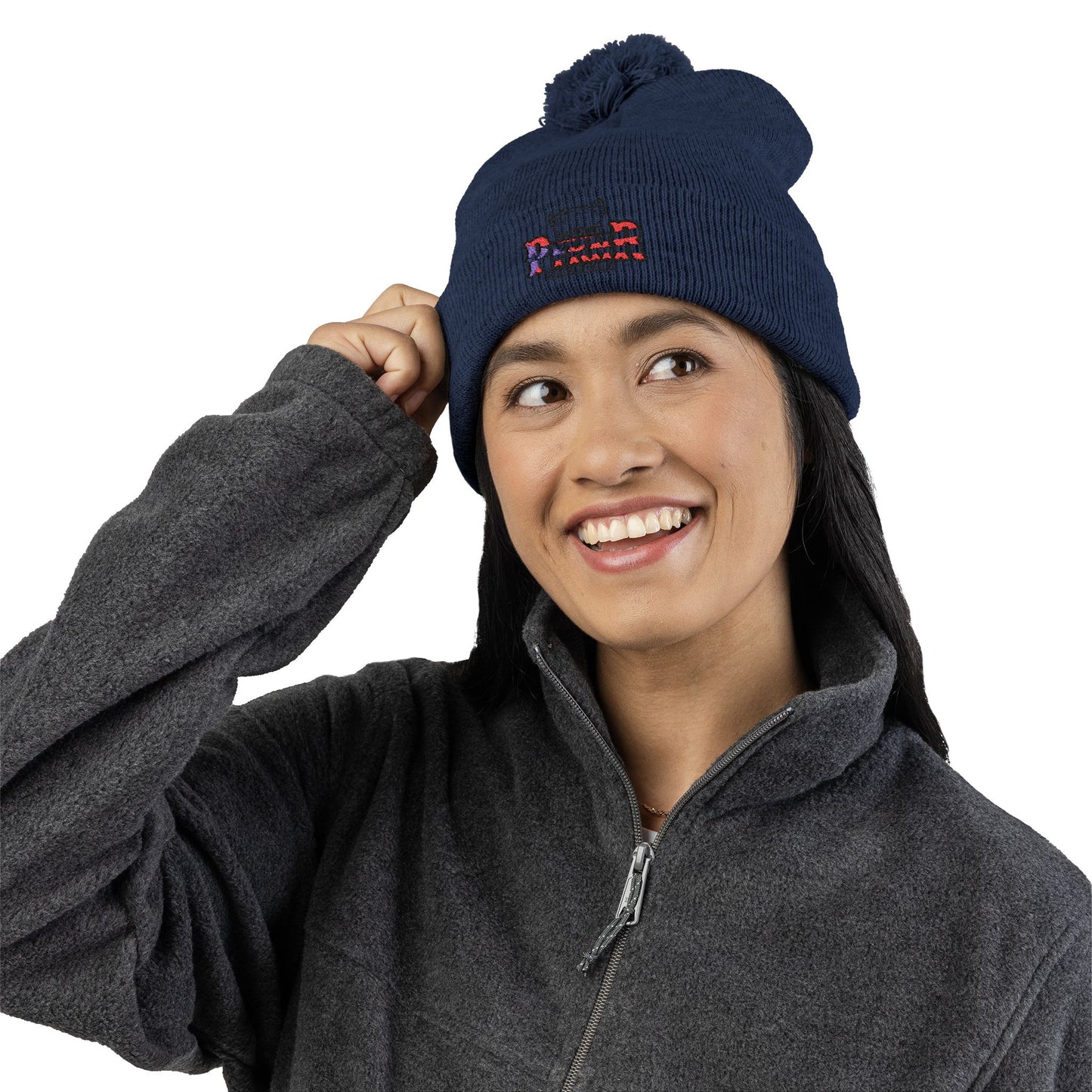 Puerto Rico–inspired hat  Embroidered Pom-Pom Knit Cap