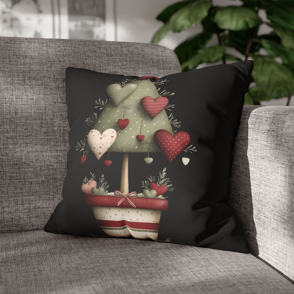 Valentine Heart Topiary Faux Suede Pillowcase CHRISTMAS PILLOW DÉCOR
