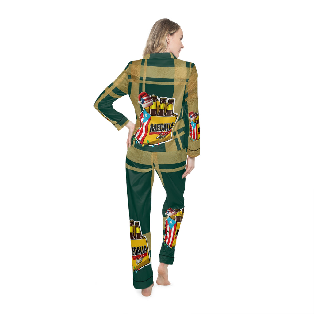 Medalla P'J Christmas morning traditions Women's Satin Pajamas (AOP)