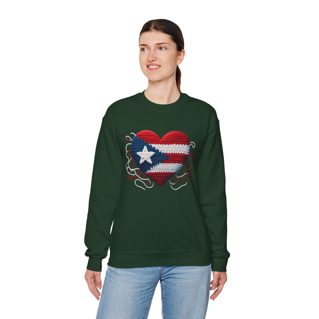 Puerto Rico Heart Crewneck Sweatshirt  Puerto Rican Flag Heart Knit Design