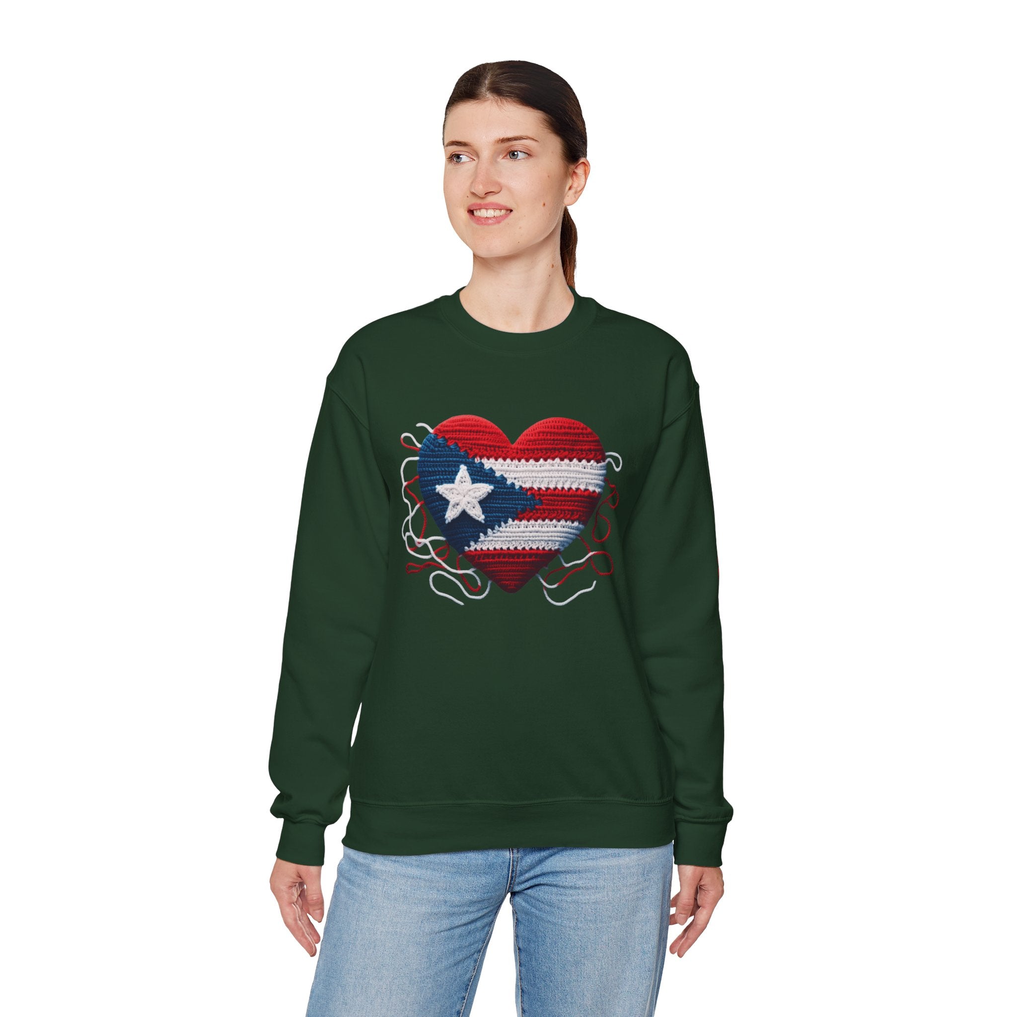 Puerto Rico Heart Crewneck Sweatshirt  Puerto Rican Flag Heart Knit Design