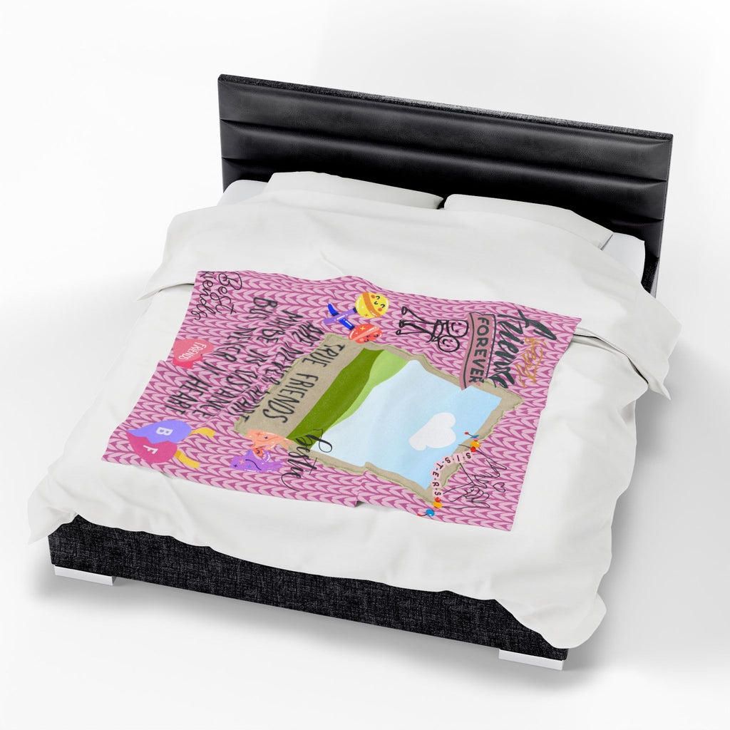 Friends Forever Velveteen Plush Blanket – "True Friends Are Never Apart" Cozy Keepsake for Besties
