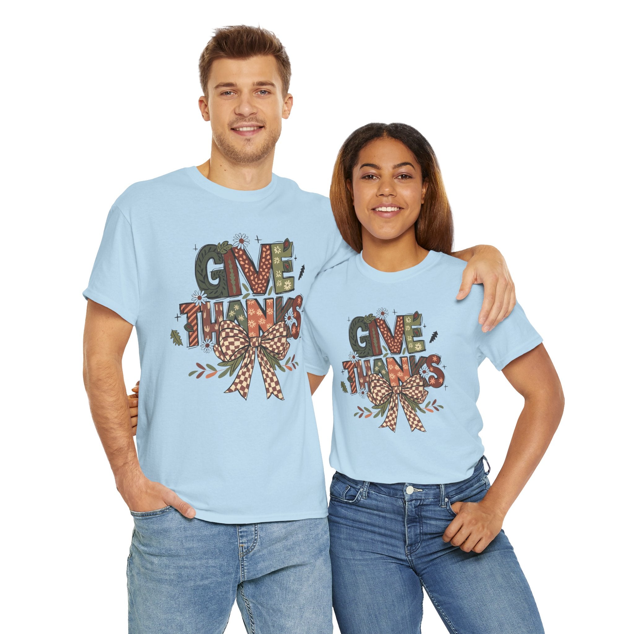 Give Thanks Tee Thanksgiving Graphic T-Shirt with Rustic Bow Design