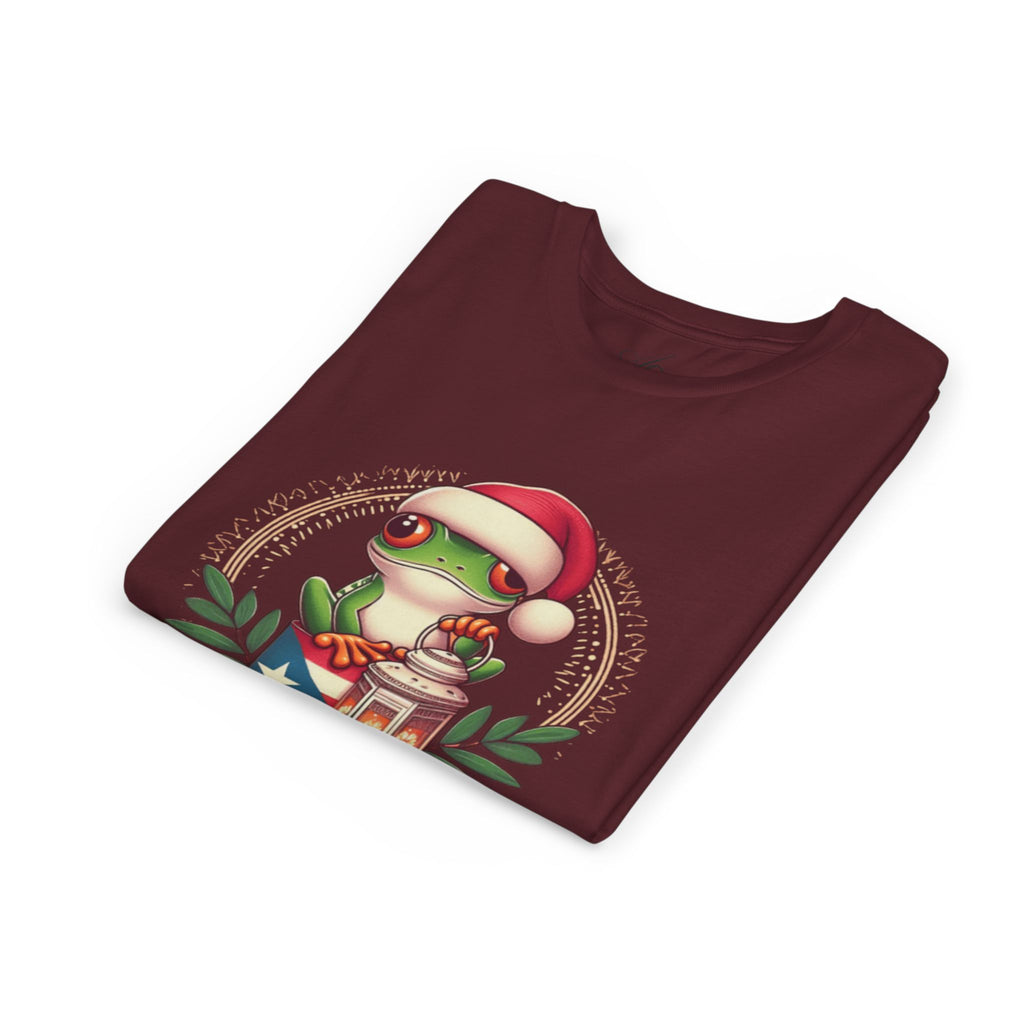 Kids Tee Cute Frog with Puerto Rican Flag & Lantern (Feliz Navidad)