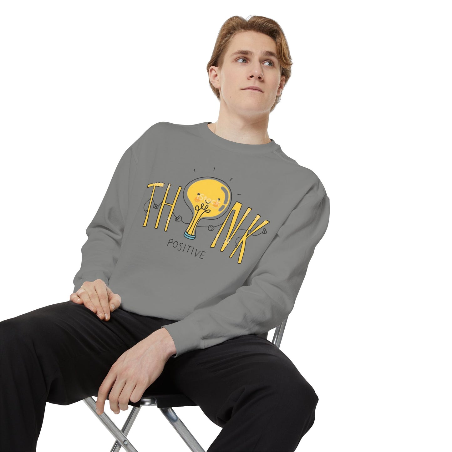 Think Positive Sweatshirt  Cute Lightbulb Graphic Positive Vibes Crewneck