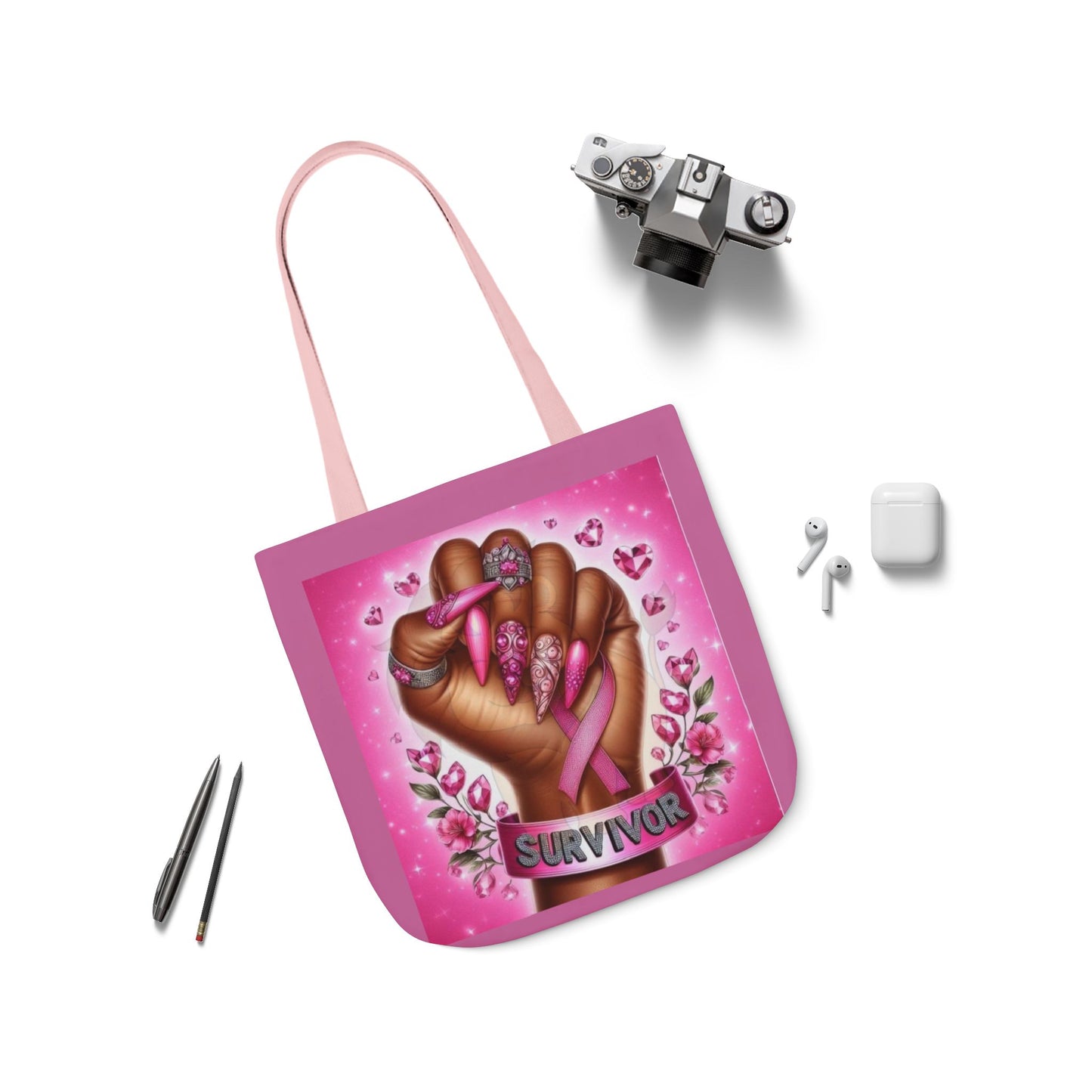 Breast Cancer Survivor Tote Bag  Pink Ribbon Empowerment Canvas Tote