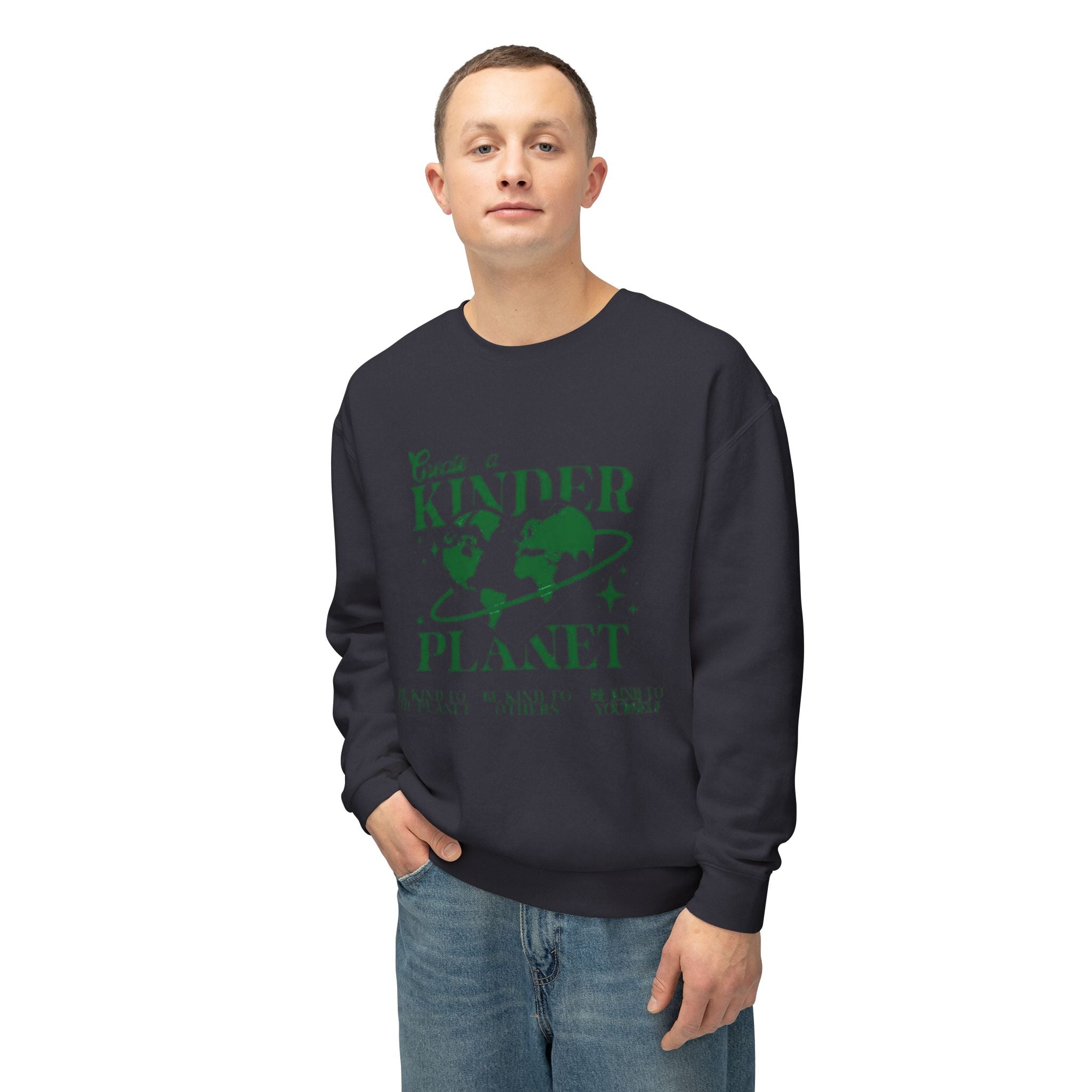 Kinder Planet Crewneck Sweatshirt Eco-Friendly Earth Day Graphic Pullover