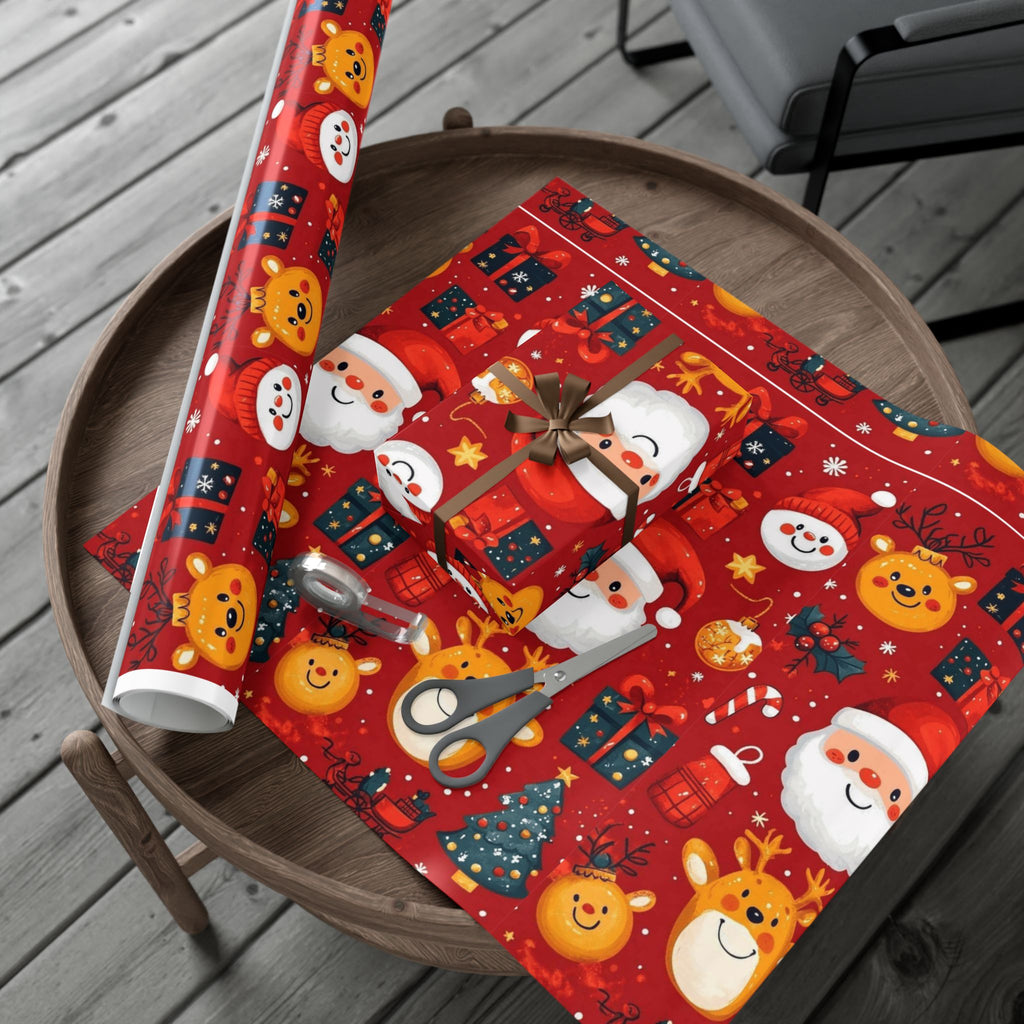 Christmas Wrapping Paper - Santa, Snowman & Reindeer Holiday Gift Wrap Festive Wrapping Paper