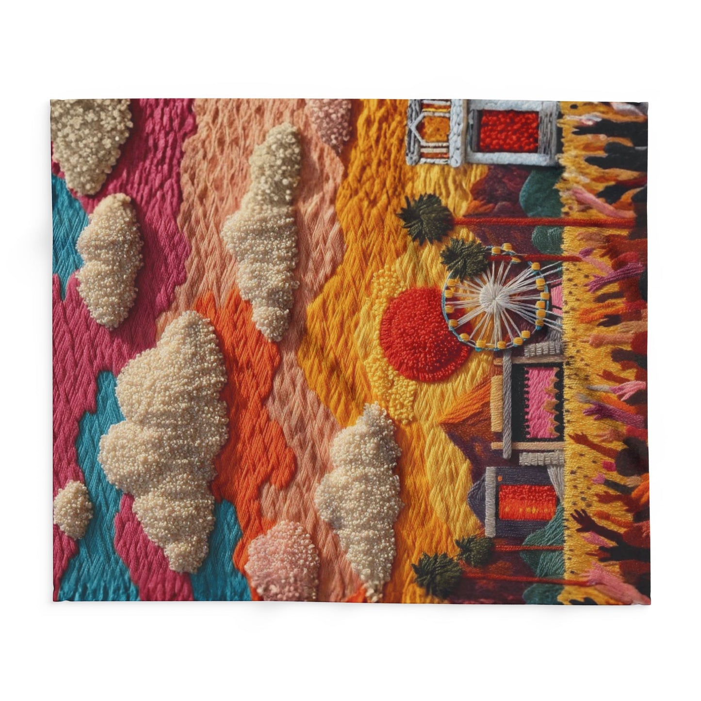 Festival Scene Fleece Blanket — Colorful Sunset Carnival Throw