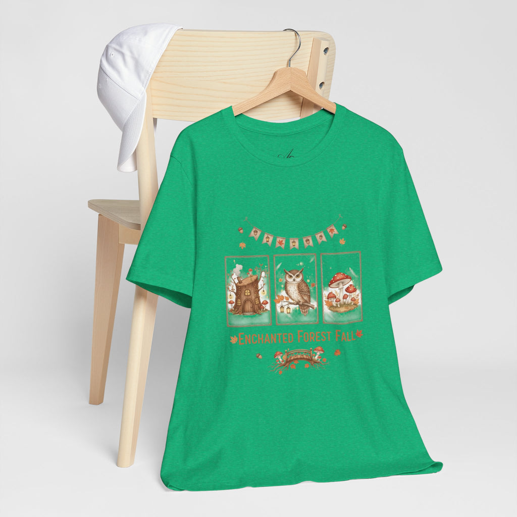 Enchanted Forest Fall Tee, Cute Owl Shirt, Autumn Graphic Tee, Nature Lover Gift, Cozy Fall Apparel, Wildlife T-Shirt, Unisex Fall Top