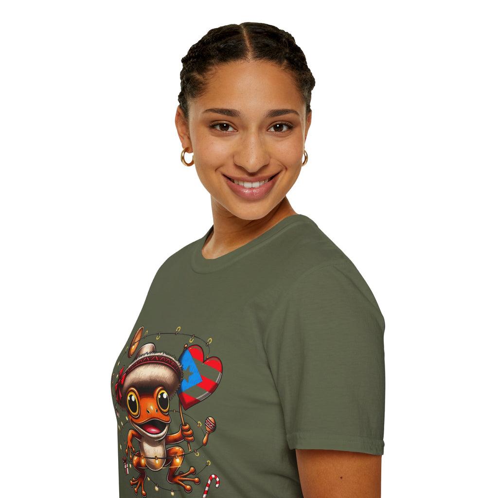 Puerto Rico Frog Holiday T-Shirt  Cute Coquí with Flag Heart (Christmas) Puerto Rico Navidades