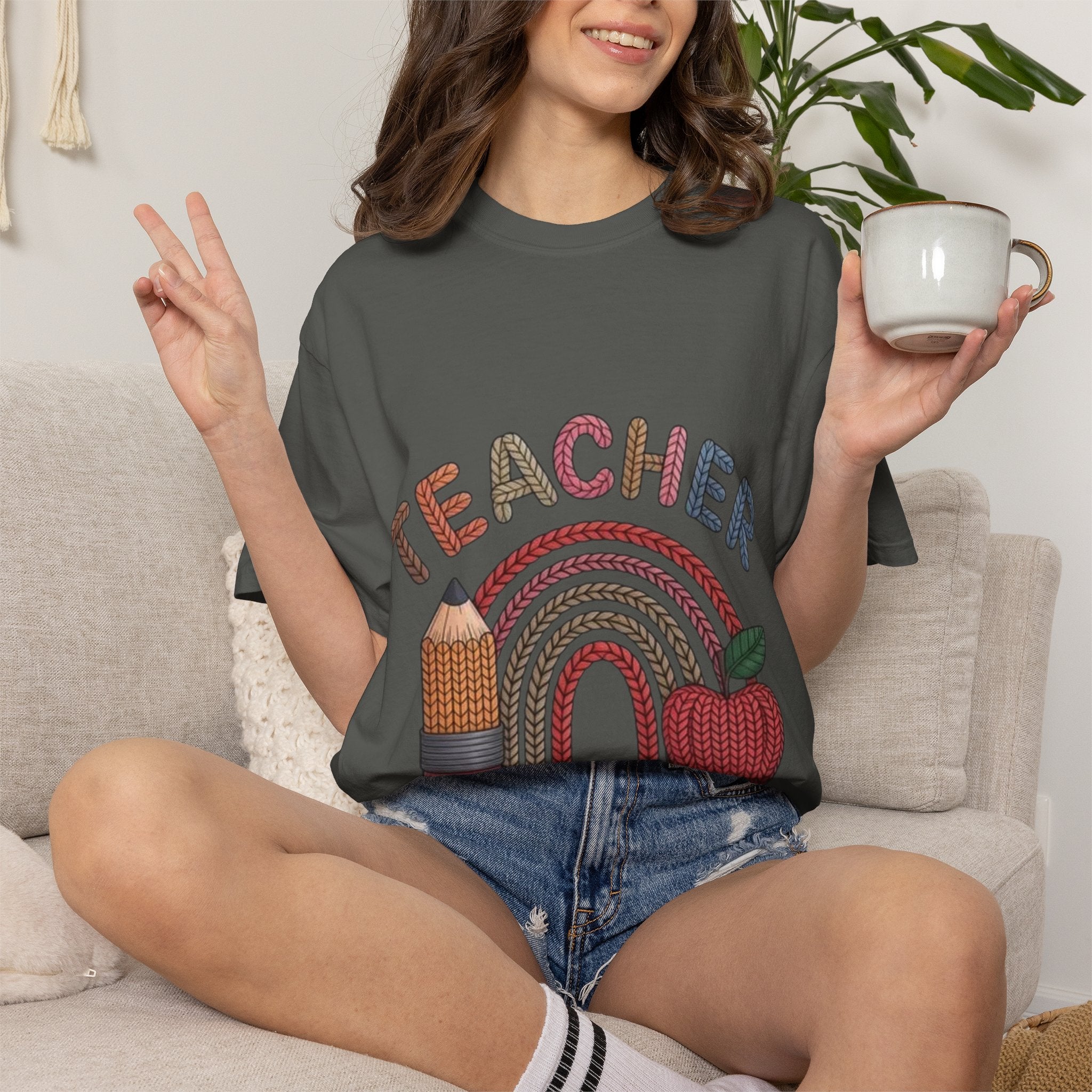Teacher Rainbow Pencil & Apple T-Shirt — Back-to-School Gift for Educators
