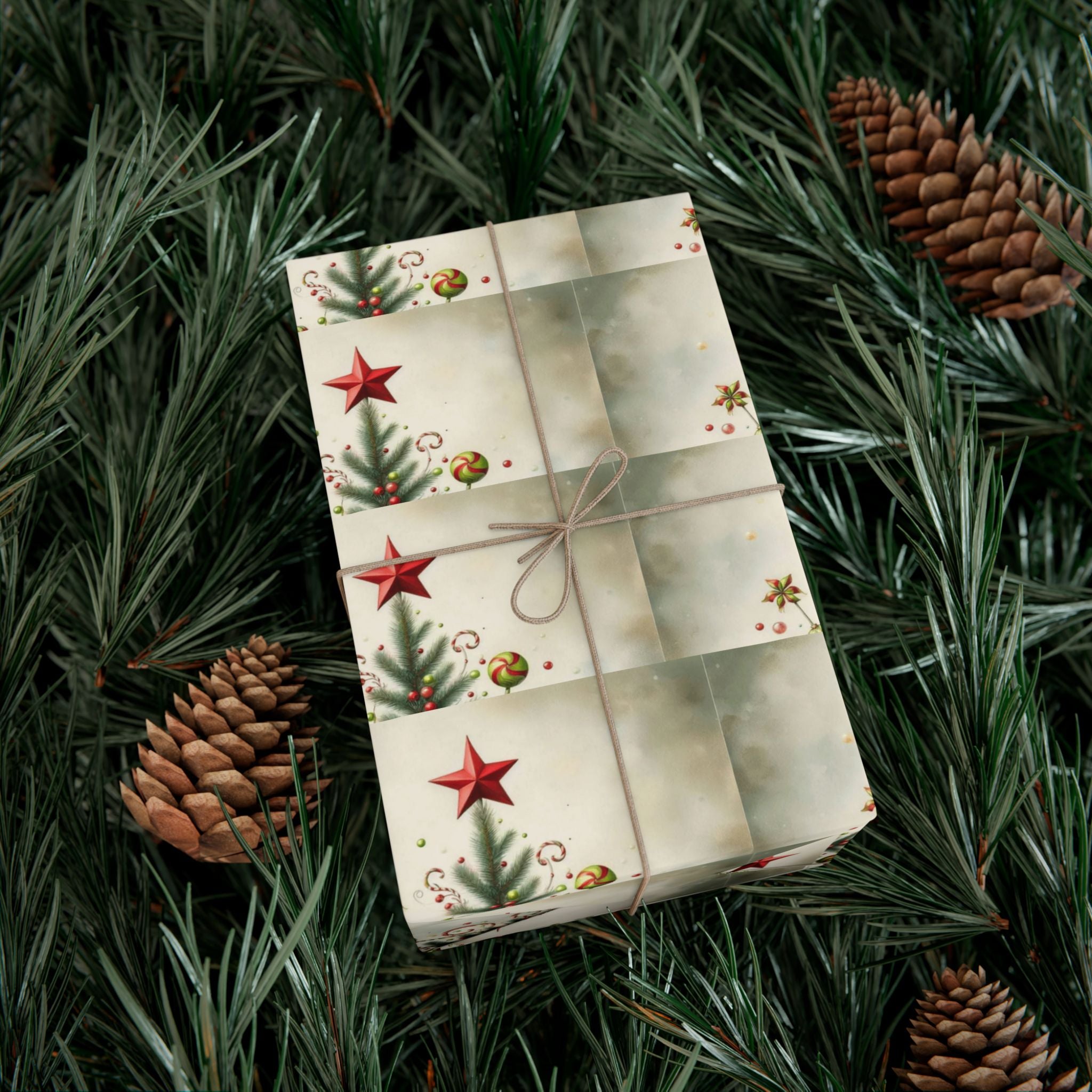 Christmas Tree Ornament Gift Wrap Paper — Vintage Holiday Wrapping Sheets