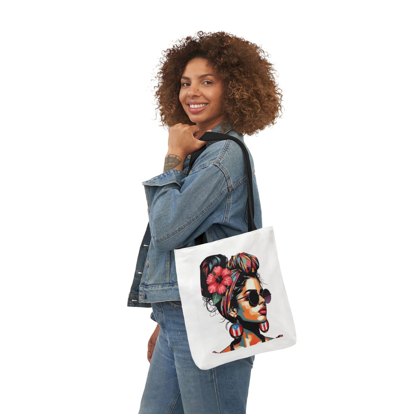 Carry Your Culture – Puerto Rican Pride in Every Step Chic Canvas Tote Bag - Stylish Floral Portrait, Trendy Beach Carryall, Mother's Day Gift, Everyday Shopper, Art Lovers Essential