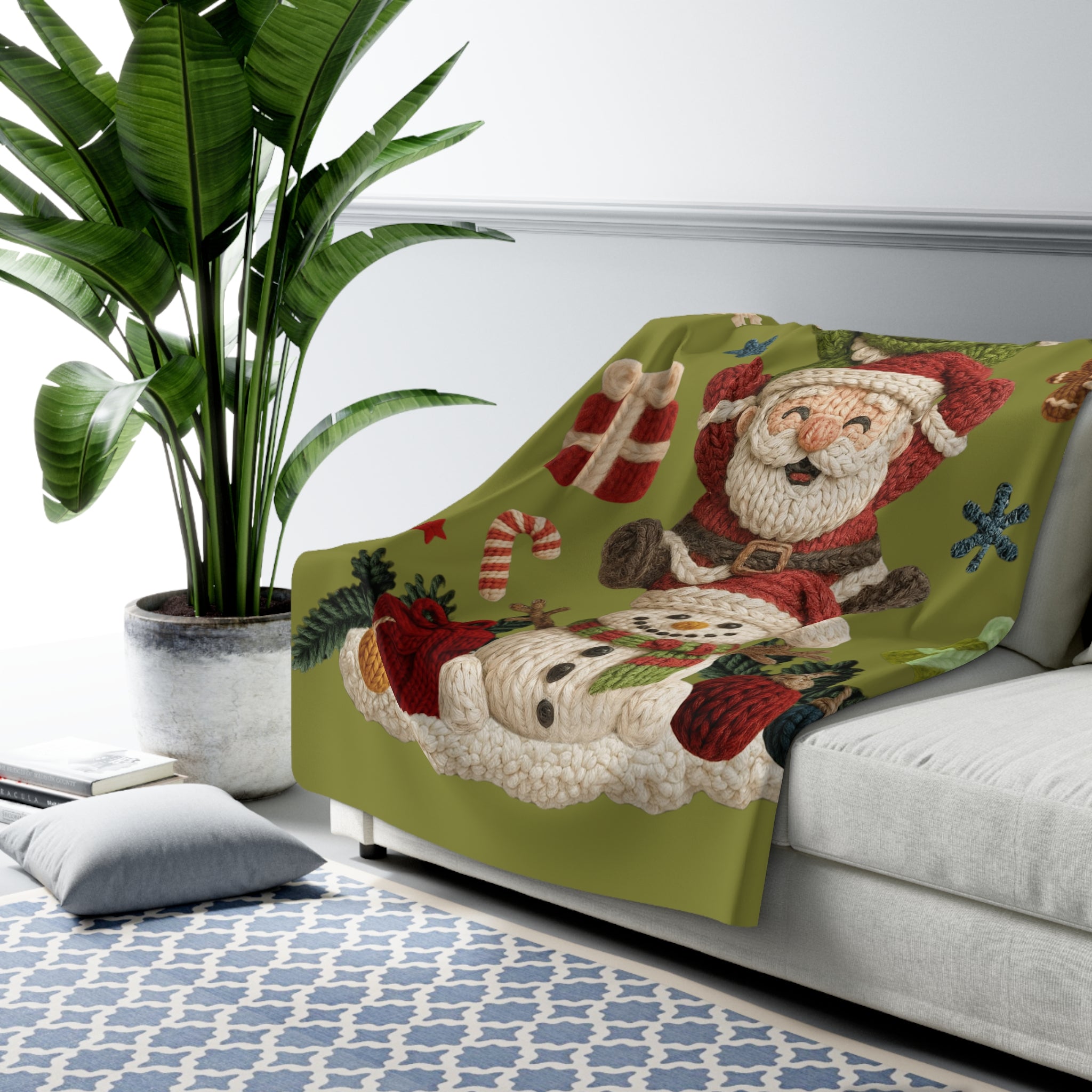 Magical Christmas Cartoon Blanket Christmas Stack Sherpa Blanket  Grinch, Santa & Snowman Holiday Throw