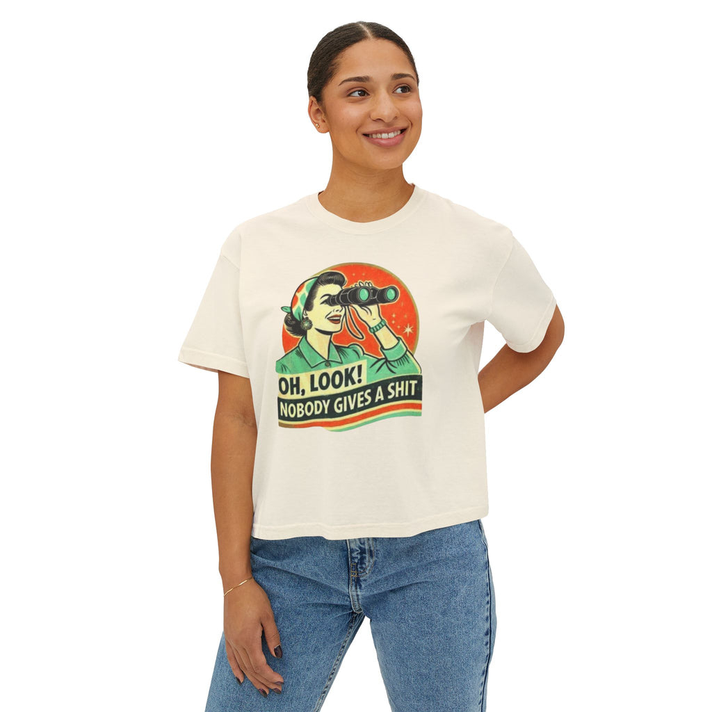 Graphic Tee — "Oh, Look! Nobody Gives a Shit" Retro Binoculars Design