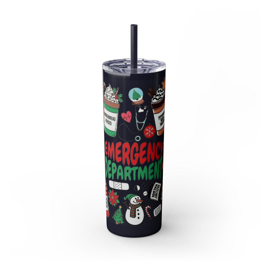 Emergency Department Nurse Christmas Skinny Tumbler - 20oz Holiday Medical Travel Cup with Straw Medical Christmas Mug
