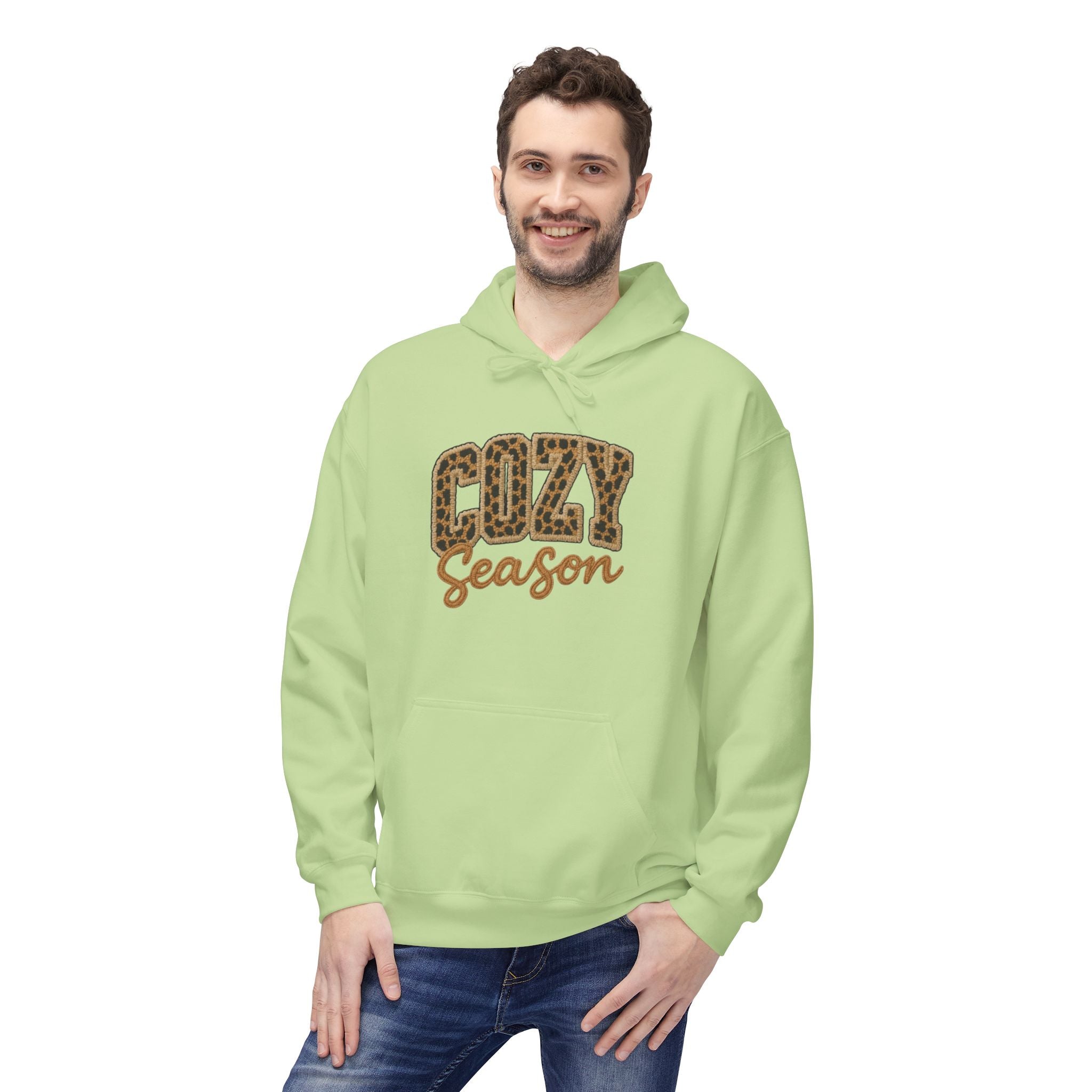 Cozy Season Leopard Hoodie — Fall Winter Graphic Pullover
