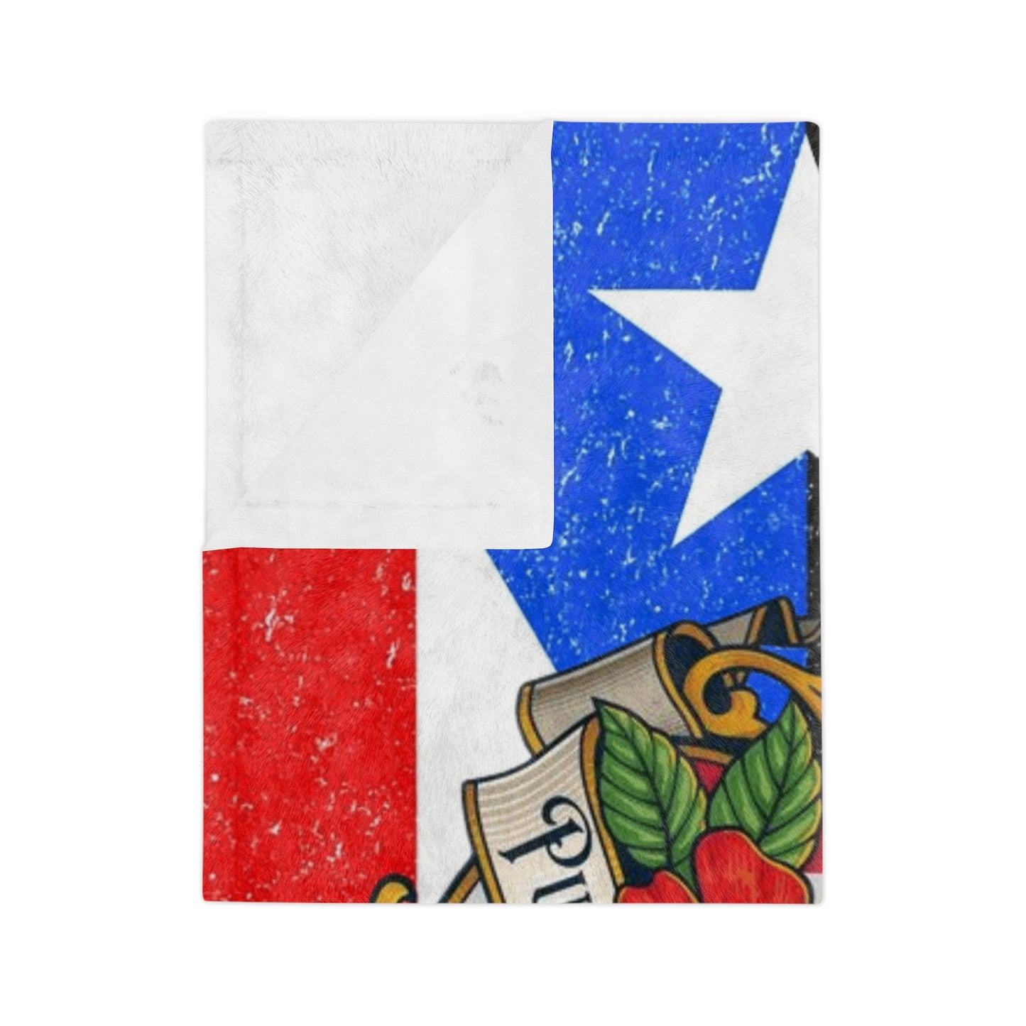 Puerto Rican Flag Velveteen Microfiber Blanket – Vintage Coat of Arms Throw