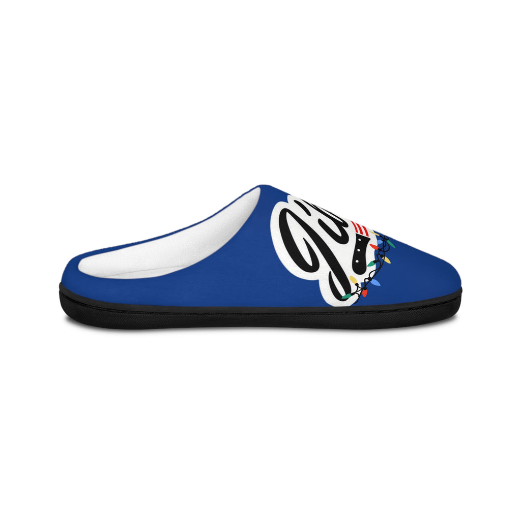 Men's Indoor Slippers —Boricua "Jibaro" Script with Festive Lights