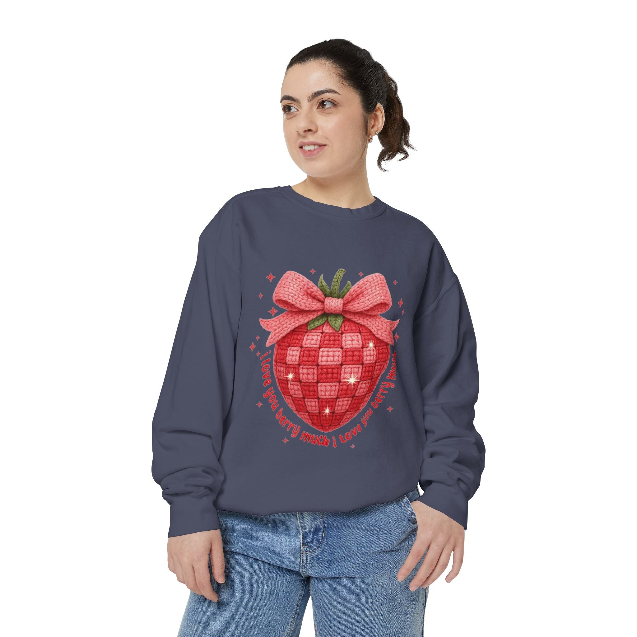 Strawberry Bow Sweatshirt  "I Love You Berry Much" Cute Valentine Pullover