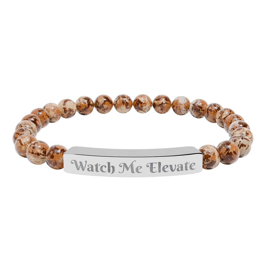 Watch M e Elevate Engraved Natural Stone Stretch Bar Bracelet – Custom Message Beaded Bracelet