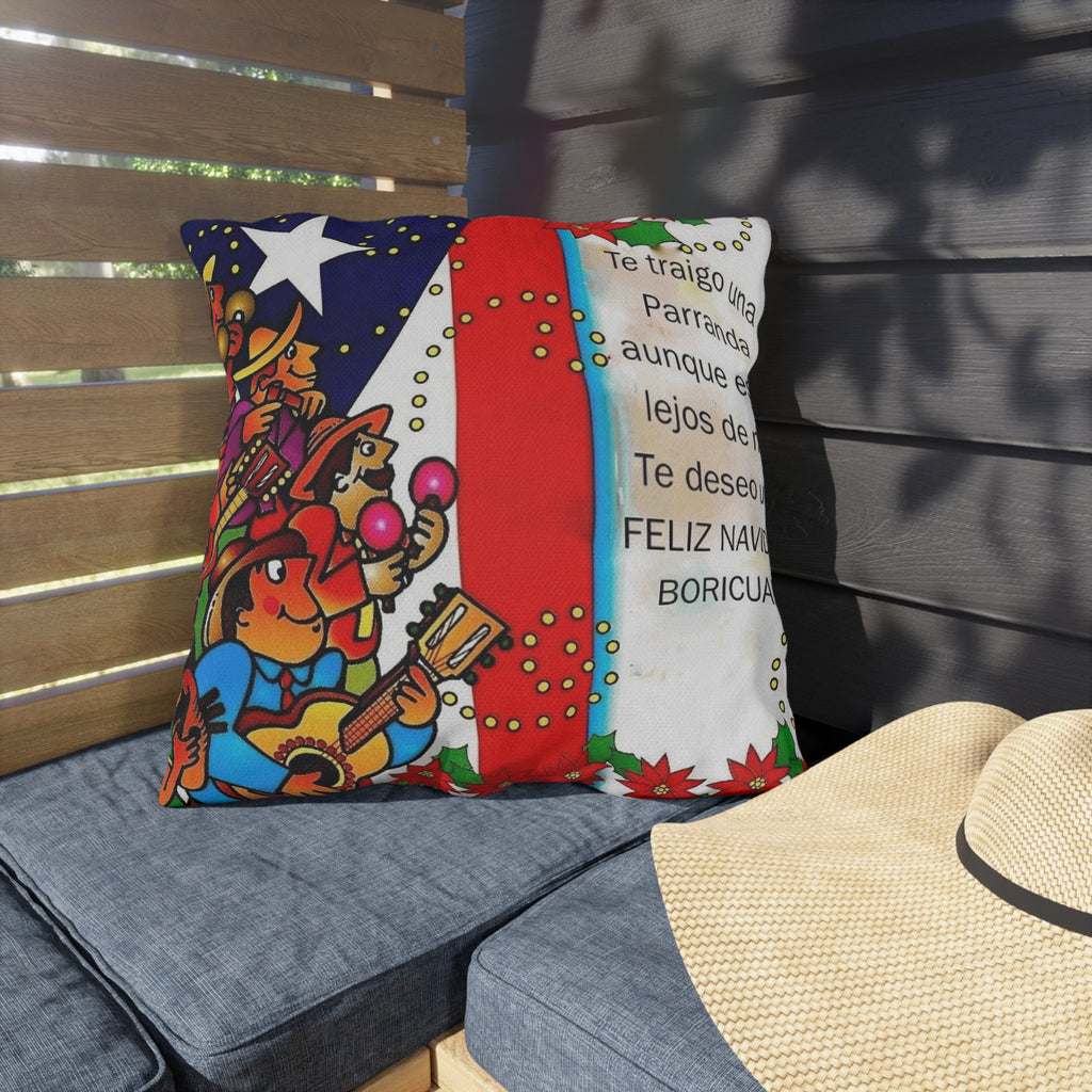 Puerto Rican Christmas Outdoor Pillow — "Te traigo una Parranda" Festive Boricua Holiday Decor