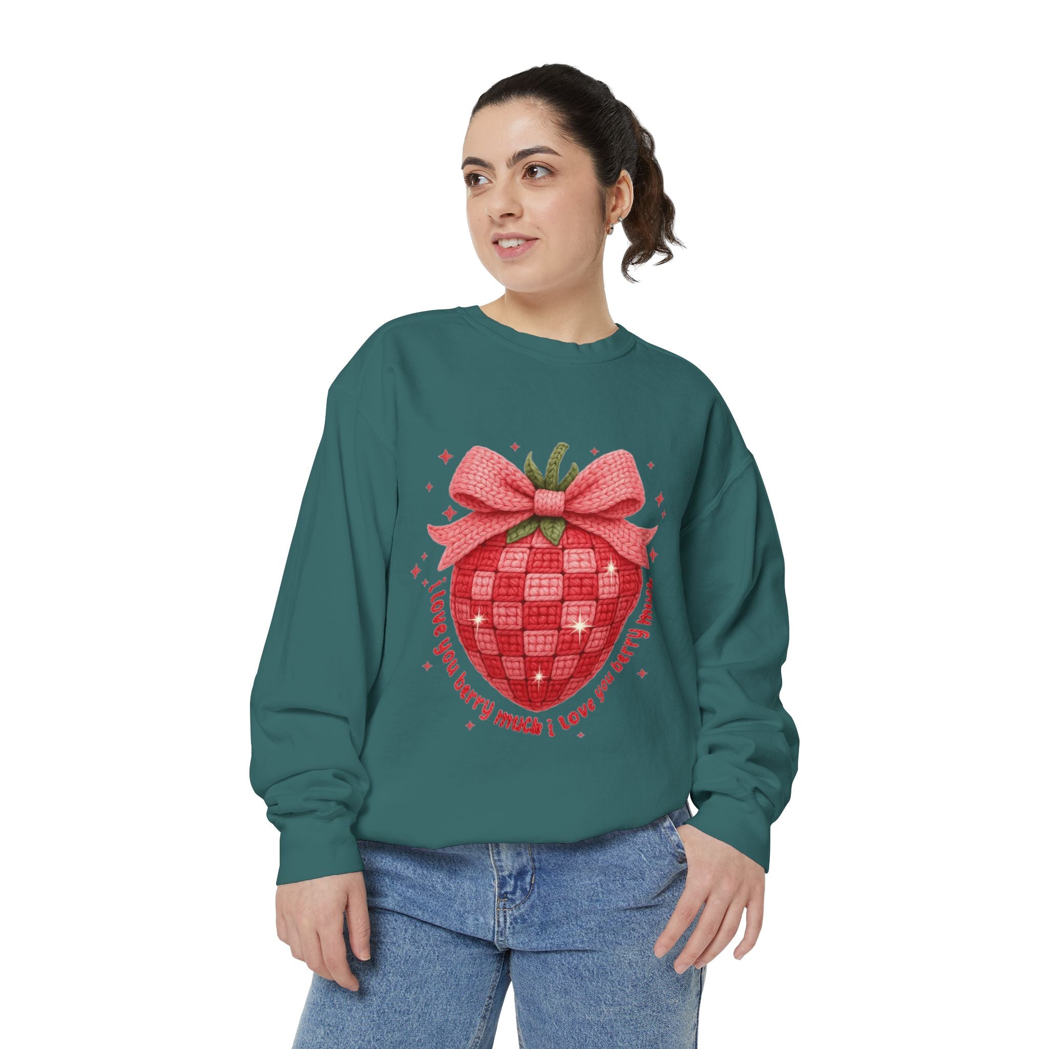 Strawberry Bow Sweatshirt  "I Love You Berry Much" Cute Valentine Pullover