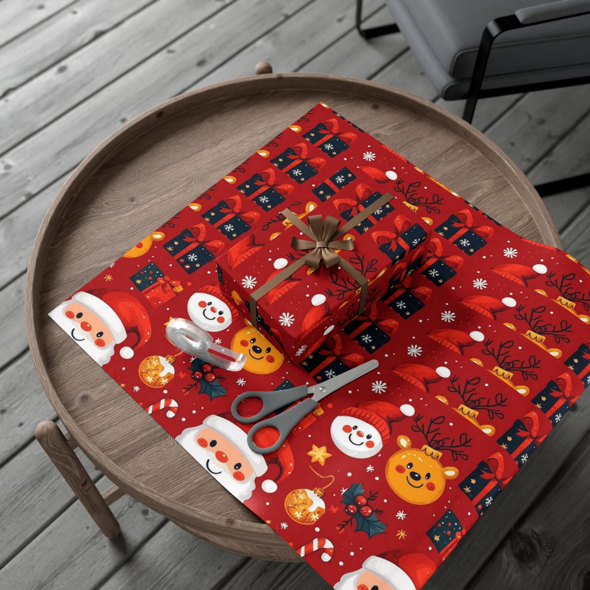 Christmas Wrapping Paper - Santa, Snowman & Reindeer Holiday Gift Wrap Festive Wrapping Paper