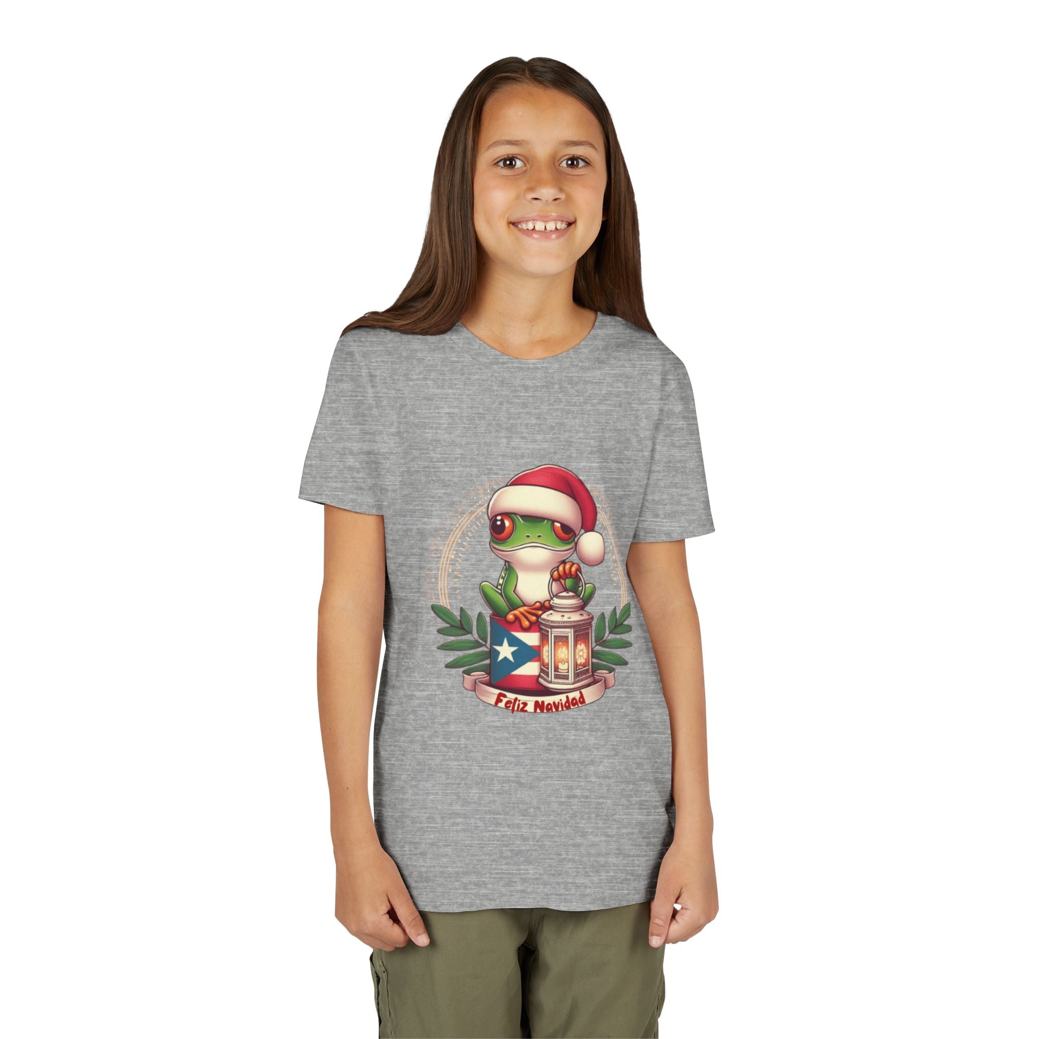 Kids Tee Cute Frog with Puerto Rican Flag & Lantern (Feliz Navidad)