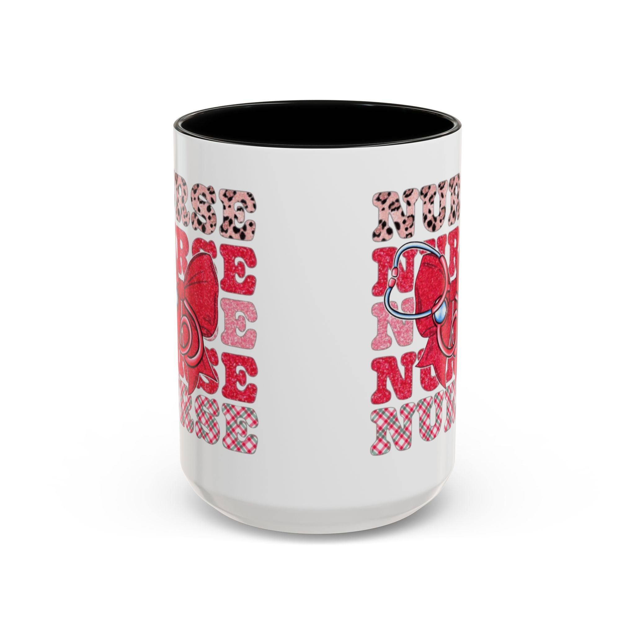 Nurse Stethoscope Bow Accent Coffee Mug — Cute Leopard & Plaid Healthcare Gift (11/15oz) Medical Christmas Mug