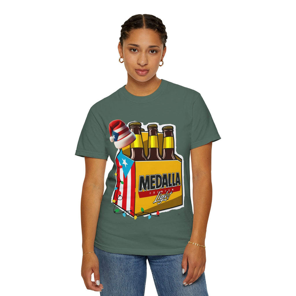 Medalla Light Beer T-Shirt  Navidad Boricua Holiday Tee Puerto Rico’s Navidades
