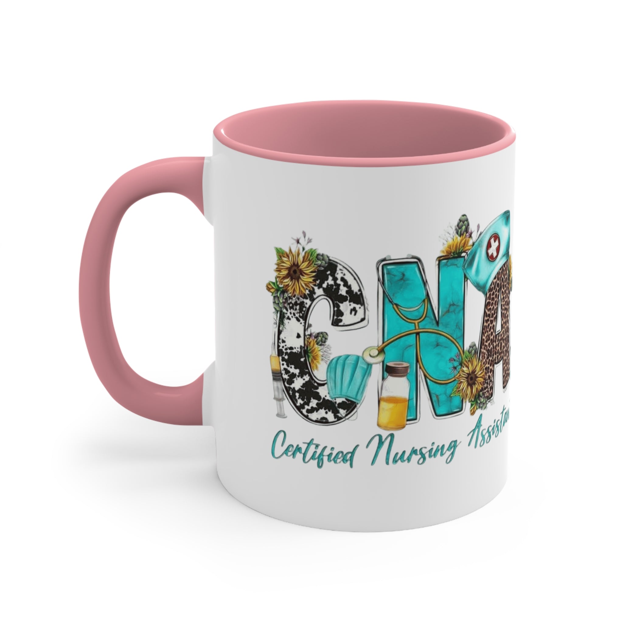 Certified Nursing Assistant (CNA) Accent Mug — Floral & Medical Icons 11oz Medical Christmas Mug