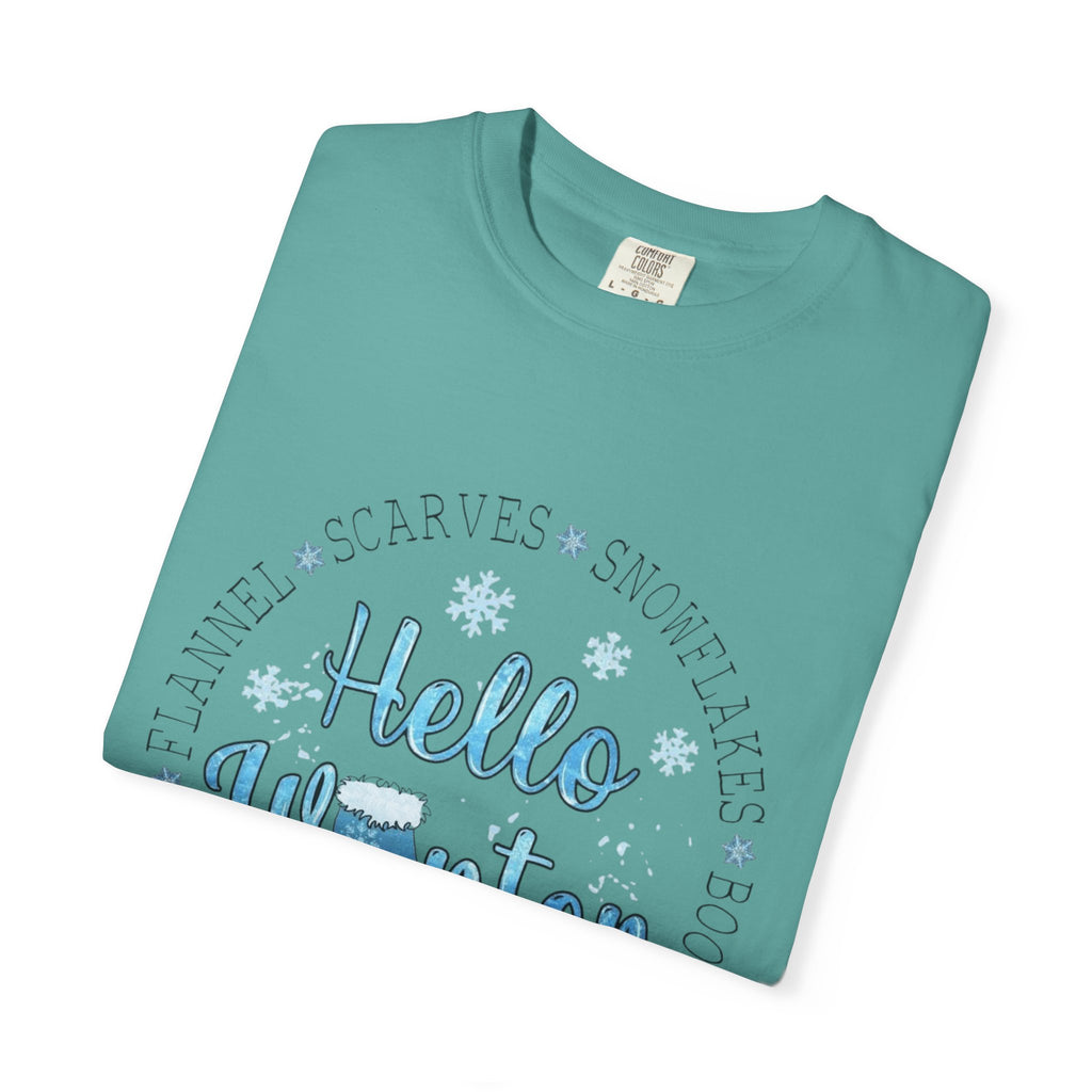 Hello Winter T‑Shirt  Cozy Snowflake Holiday Tee Christmas T-Shirts and Sweatshirts Collection