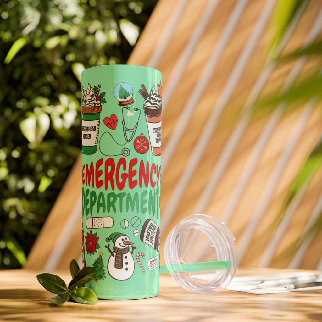 Emergency Department Nurse Christmas Skinny Tumbler - 20oz Holiday Medical Travel Cup with Straw Medical Christmas Mug