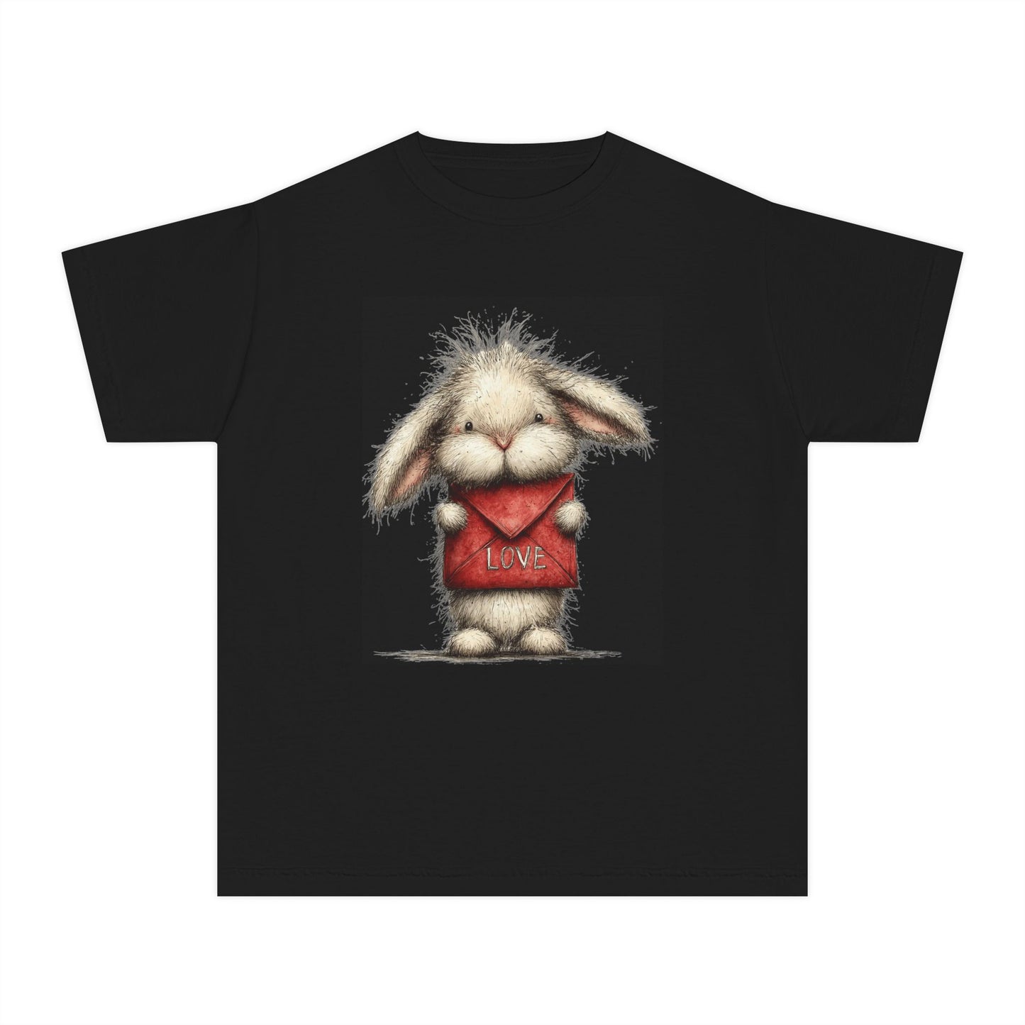 Kids Tee  Cute Bunny Holding "Love" Heart Graphic (Youth Midweight)